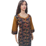 Sambalpuri Kurti Black and Yellow Striped Leaf Design Side View | Odisha Handicrafts .COM