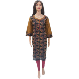 Sambalpuri Kurti Black and Yellow Striped Leaf Design | Odisha Handicrafts .COM