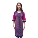 Sambalpuri Kurti Blue and Pink Buti Design Pink Sleeves | OdishaHandicrafts.COM