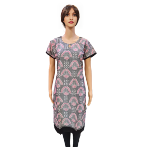 Sambalpuri Kurti Grey and Black Motif Design Short Sleeves | OdishaHandicrafts.COM